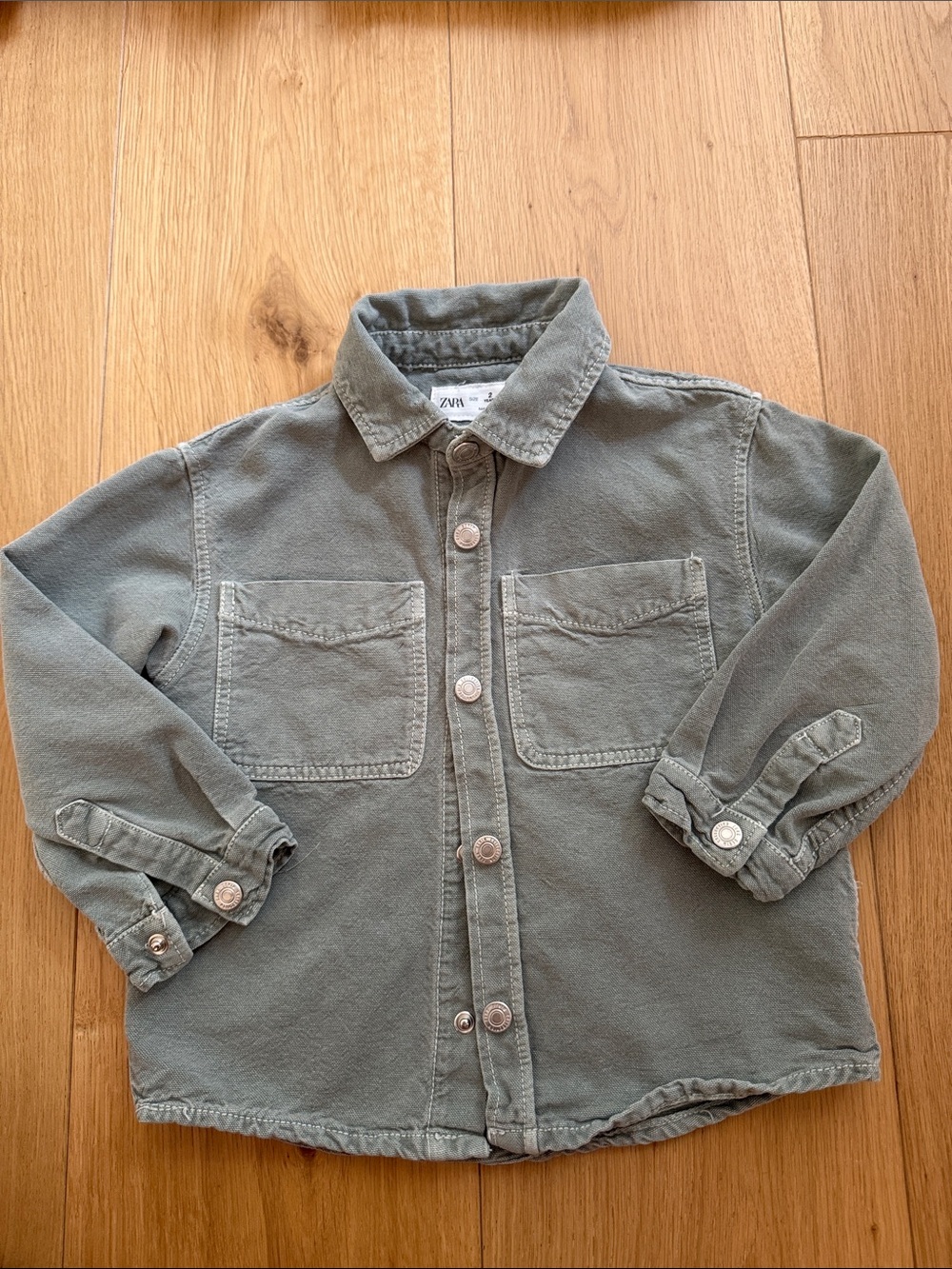 Zara Kids Light Sage Green Button-Front Shirt Jacket